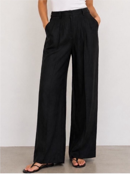 J. Crew Pants - J.Crew Essential Wide Leg 100% Linen Pants Black Size 12 High Rise